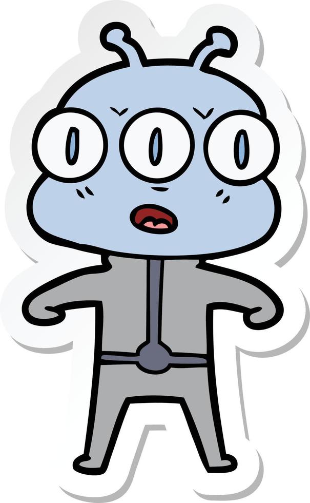 sticker of a cartoon three eyed alien vector