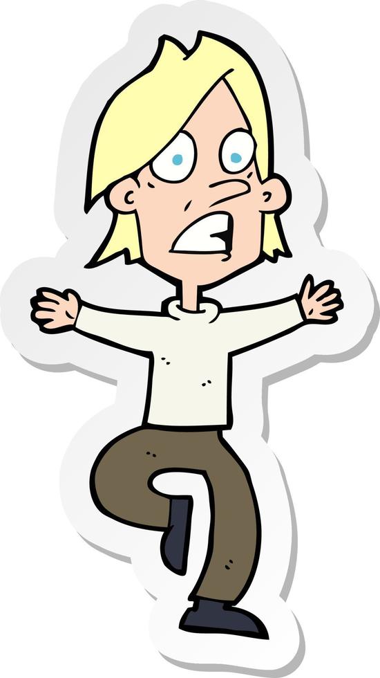 sticker of a cartoon panicking man vector