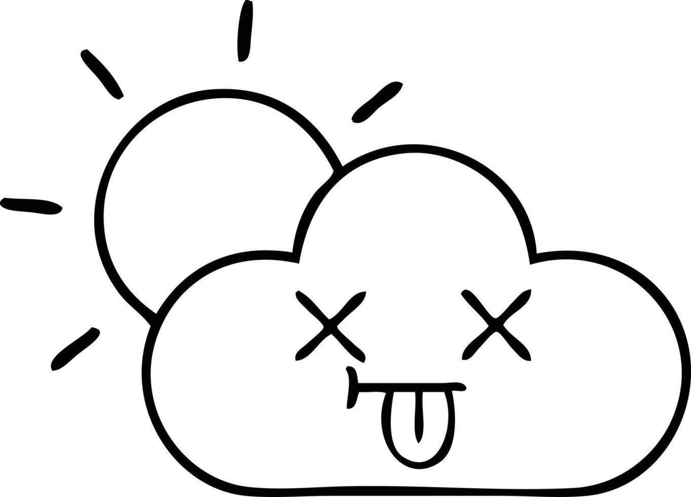 line drawing cartoon sunshine and cloud vector