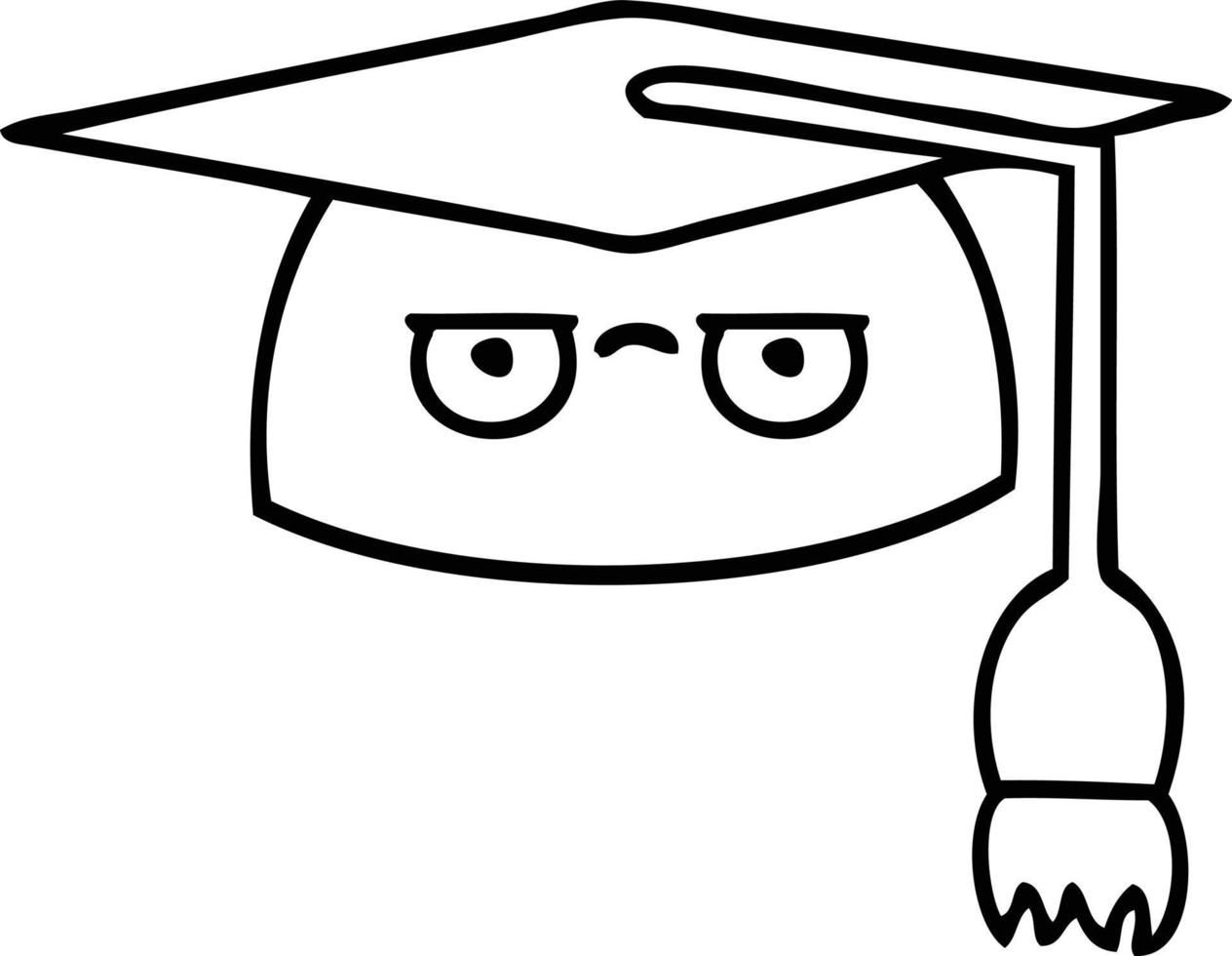 line drawing cartoon graduation hat vector