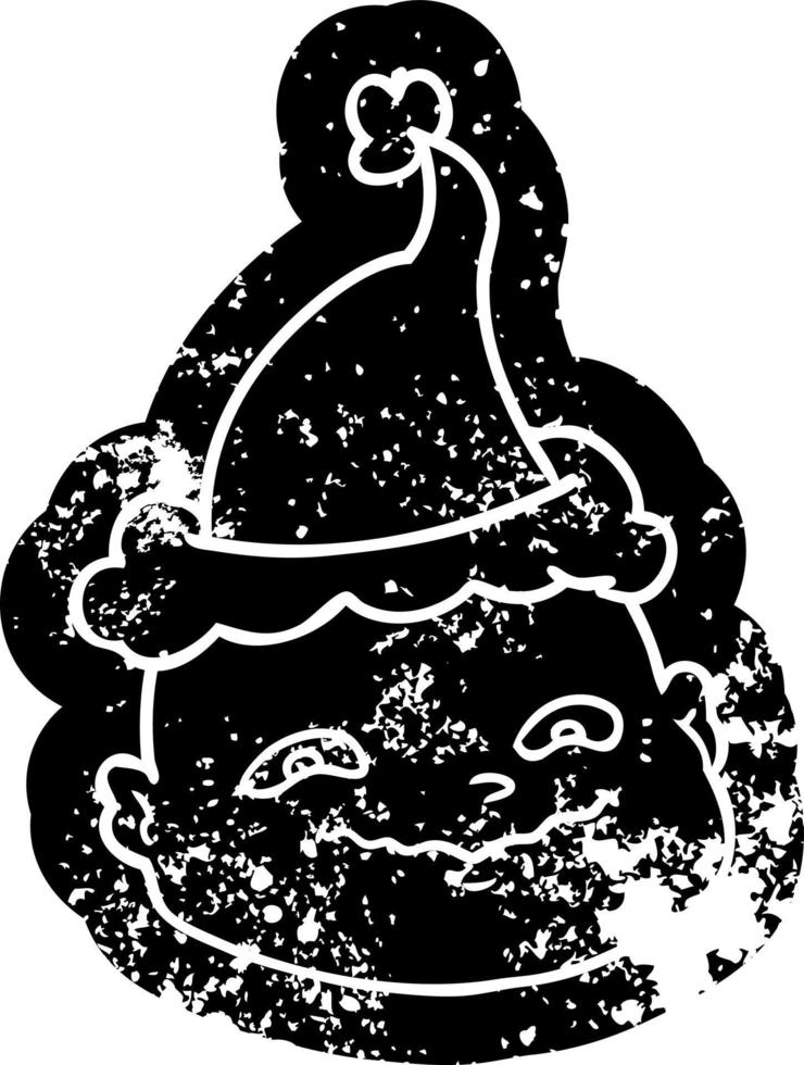 cartoon distressed icon of a bald man wearing santa hat vector