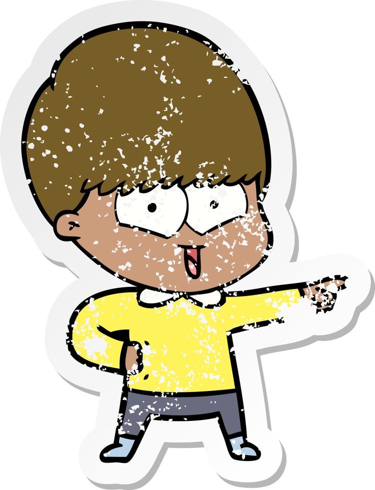 distressed sticker of a cartoon happy boy vector