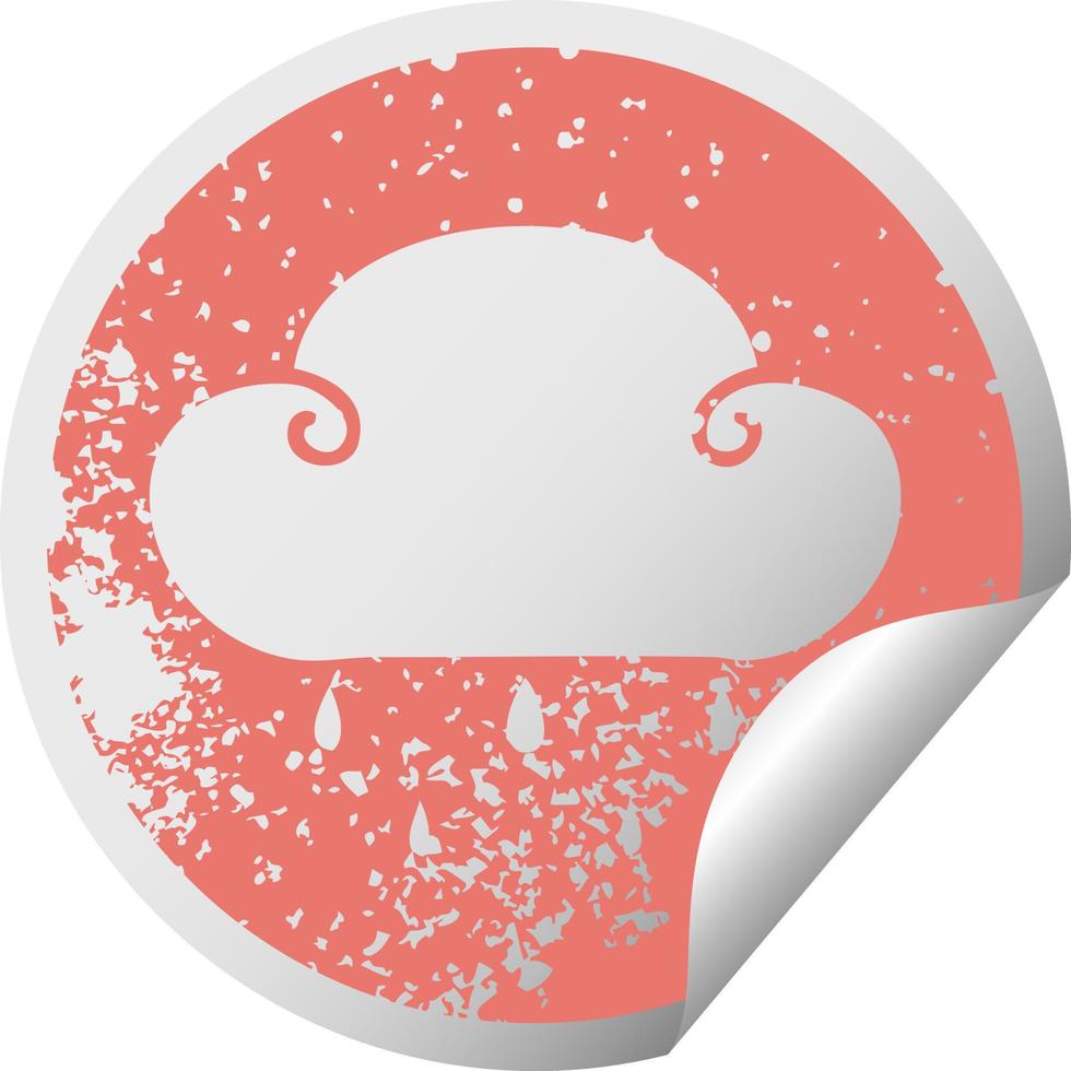 quirky distressed circular peeling sticker symbol rain cloud vector