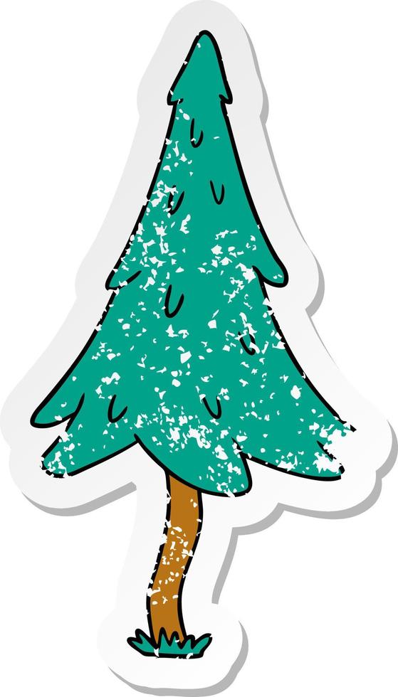 distressed sticker cartoon doodle of woodland pine trees vector