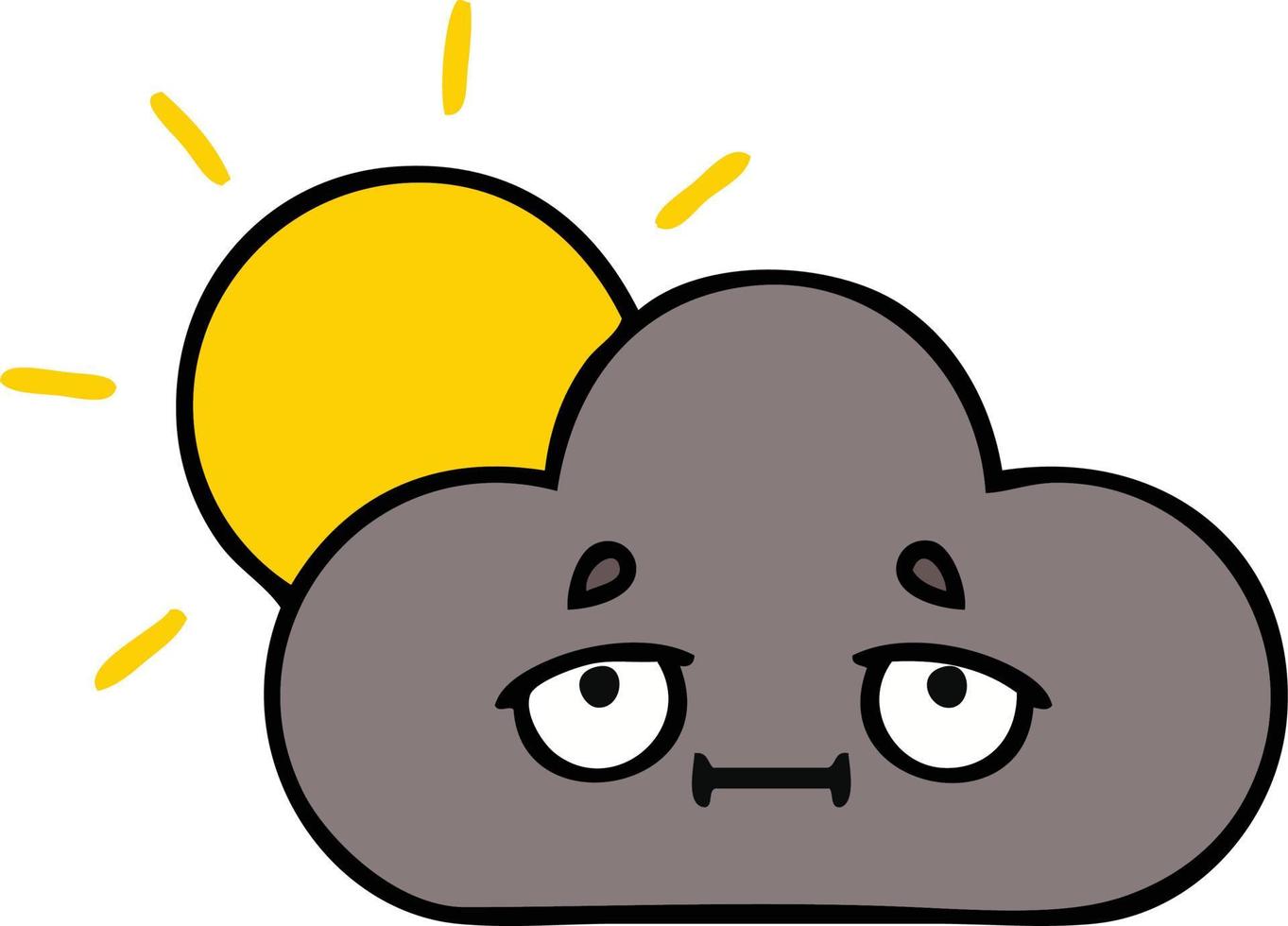 linda nube de tormenta de dibujos animados y sol vector