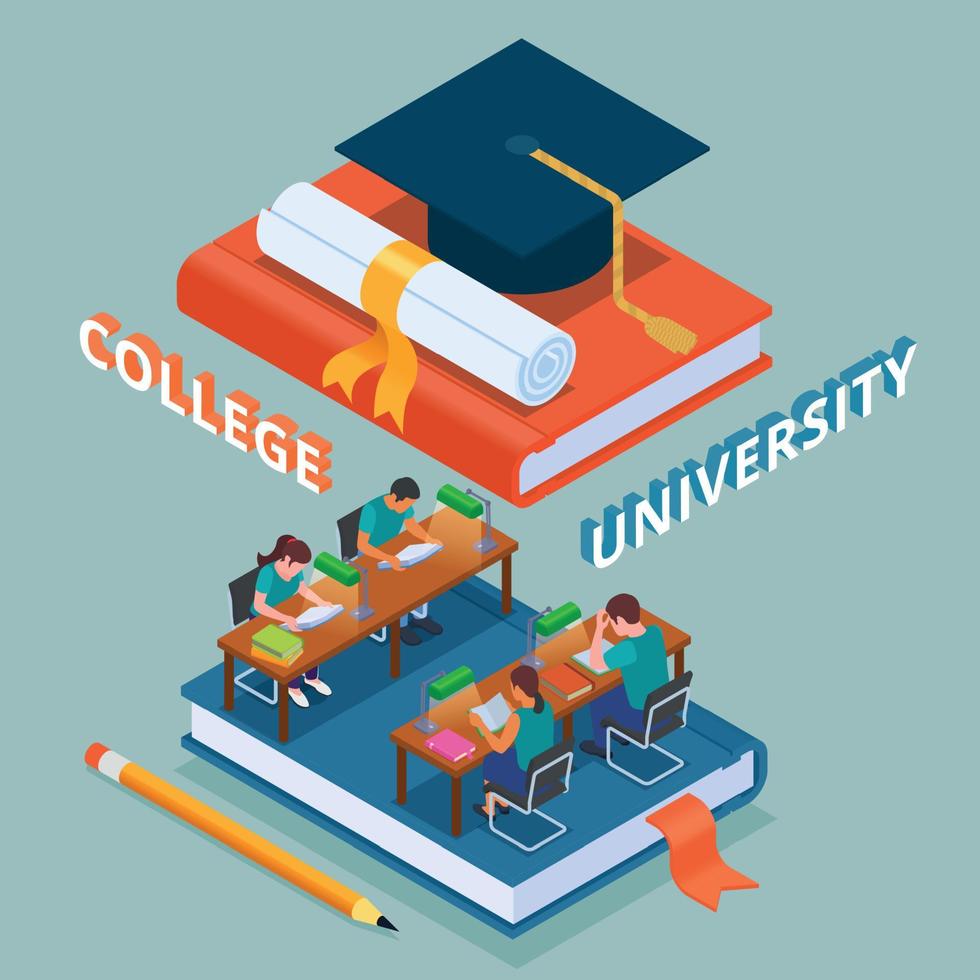 College Isometric Composition vector