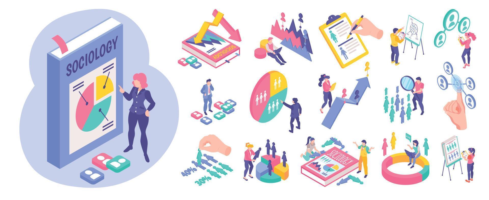 Isometric Sociology Set vector