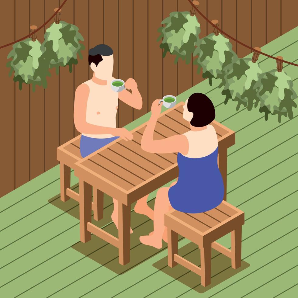 Relaxing In Bathhouse Isometric Background vector