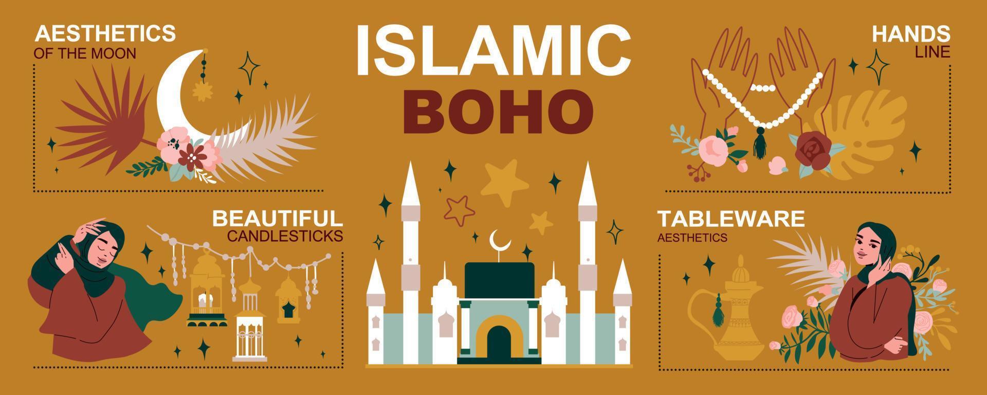 Islamic Infographics Flat Illustration vector