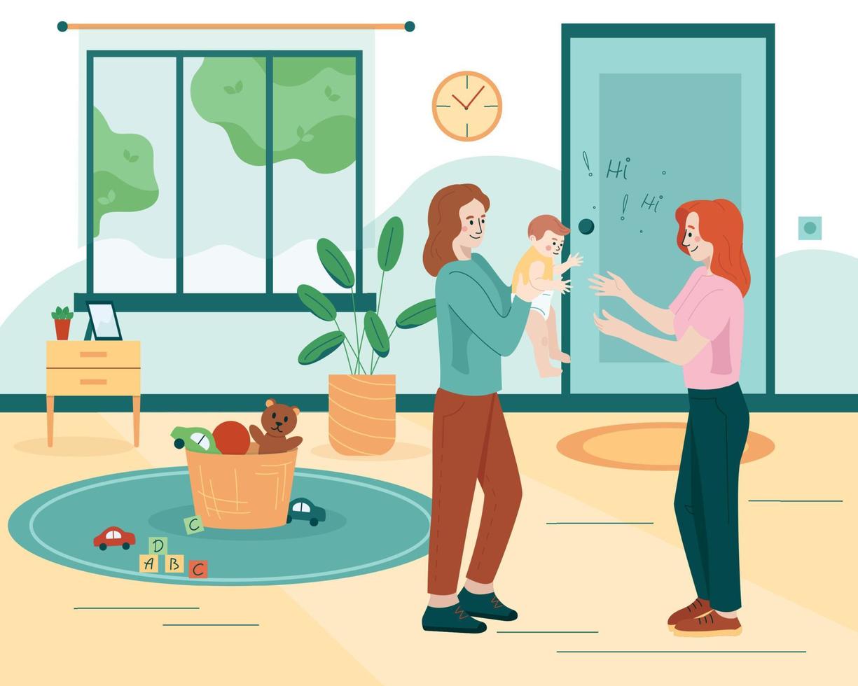 Babysitter Indoor Flat Composition vector