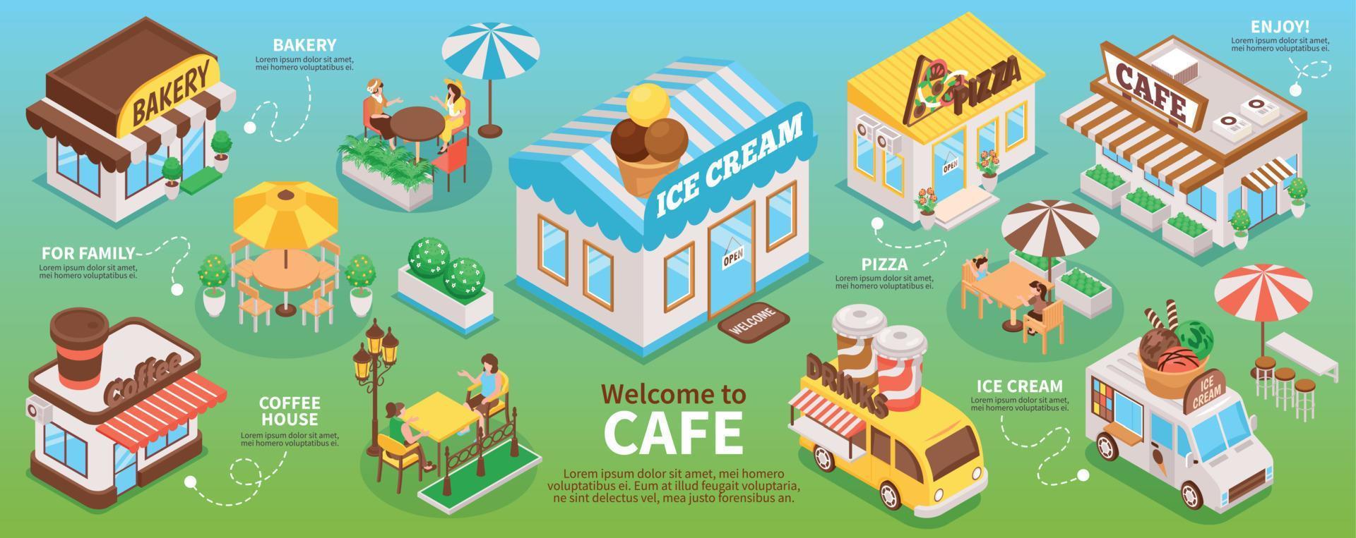 Isometric Street Cafe Infographics vector