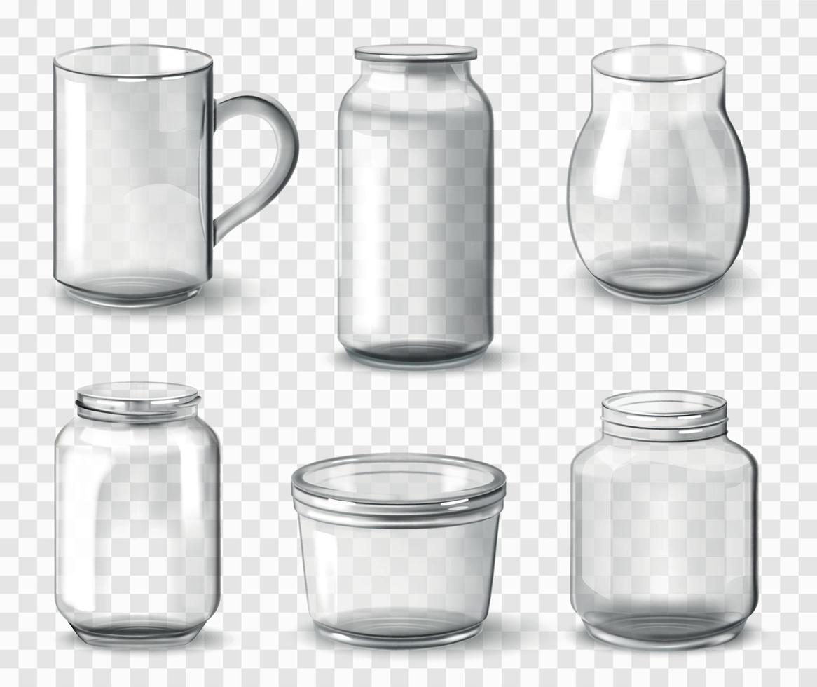 conjunto de frascos de vidrio realistas vector