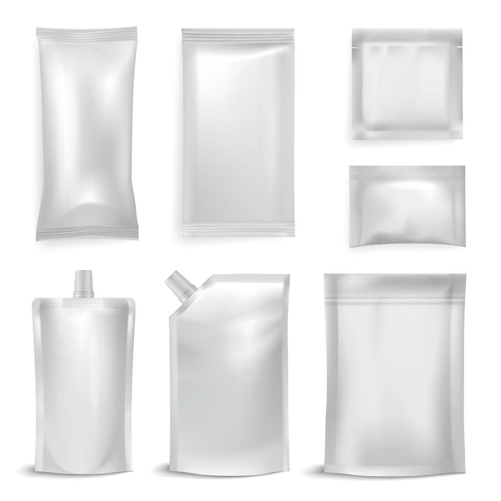 Plastic Pouch Realistic Mockup Set vector