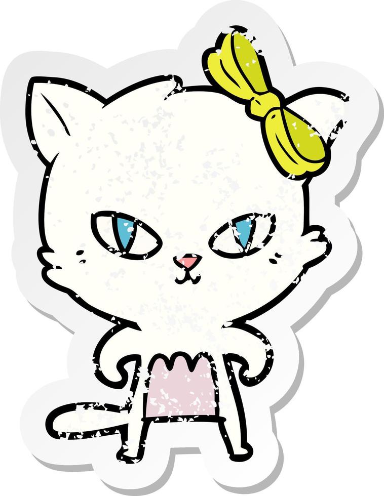 distressed sticker of a cute cartoon cat vector