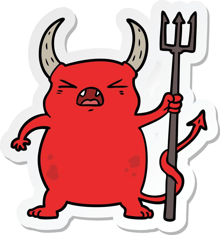 sticker of a cartoon angry little devil vector