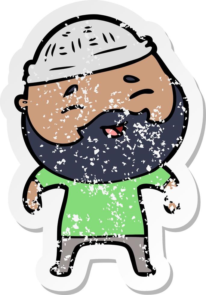 distressed sticker of a cartoon happy bearded man vector