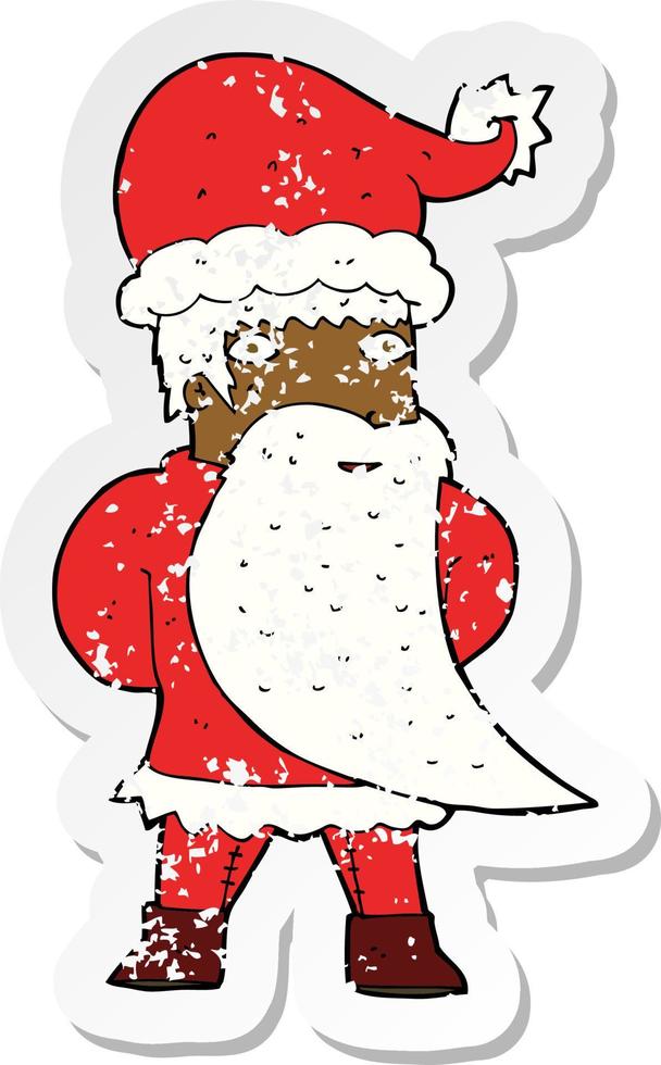 retro distressed sticker of a cartoon santa claus vector
