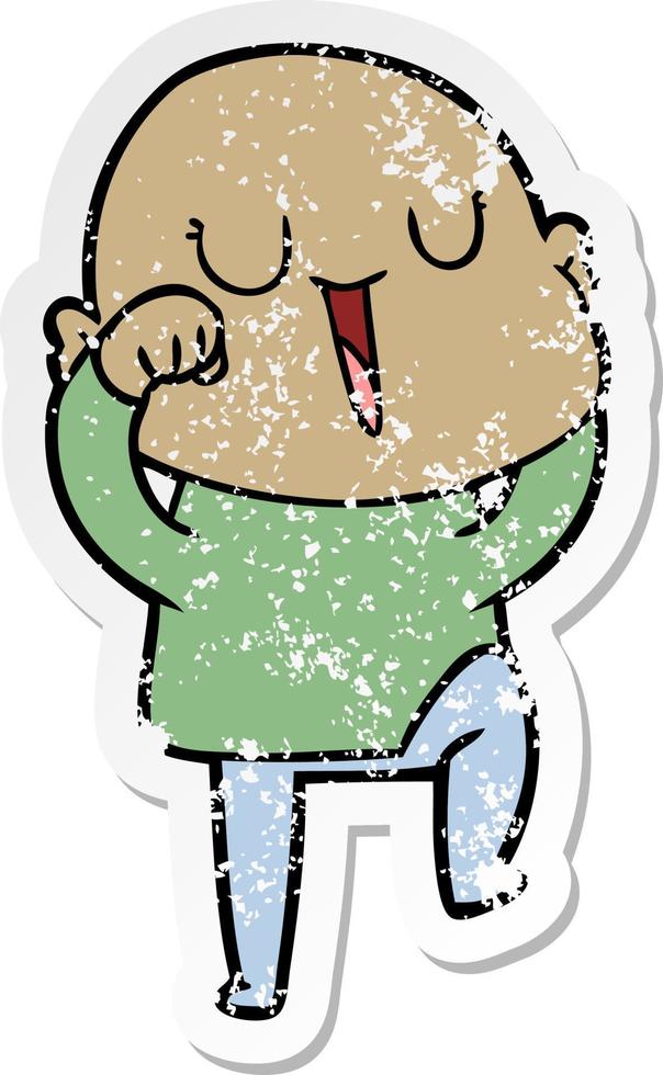 distressed sticker of a happy cartoon bald man vector