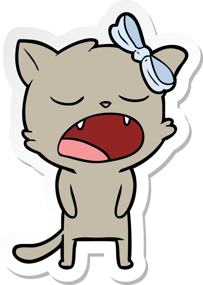 sticker of a cartoon cat meowing vector