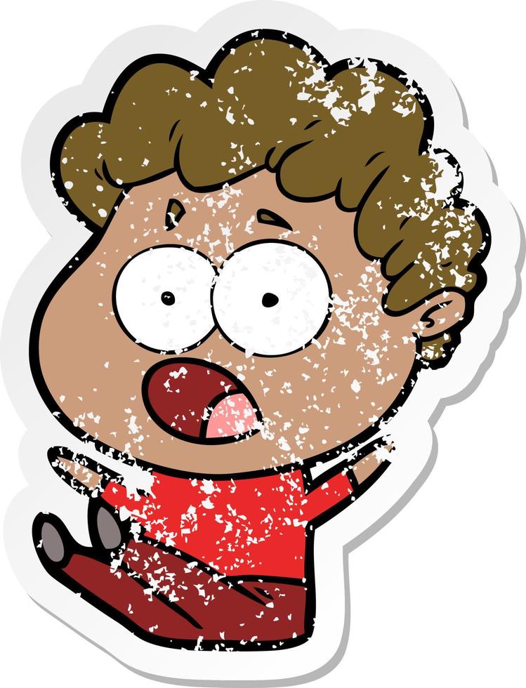 distressed sticker of a cartoon man gasping in surprise vector
