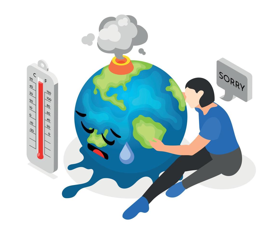 Climate Change Isometric Composition vector