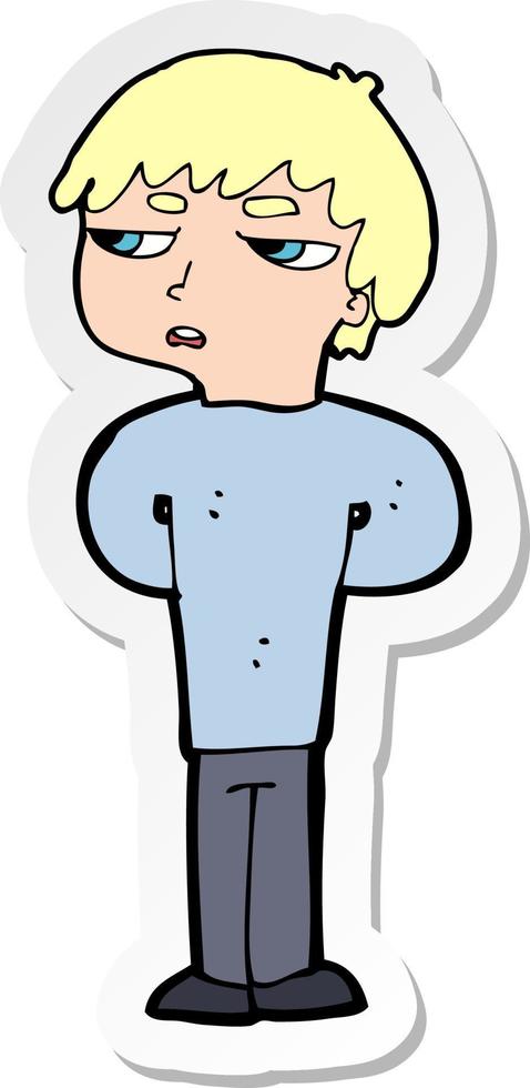 sticker of a cartoon antisocial boy vector