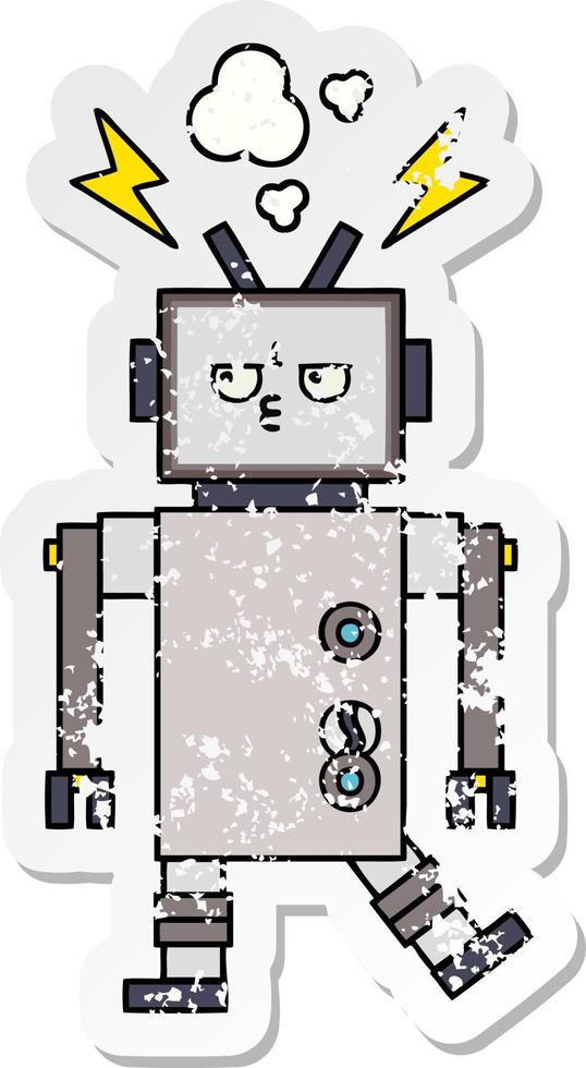 distressed sticker of a cute cartoon robot vector