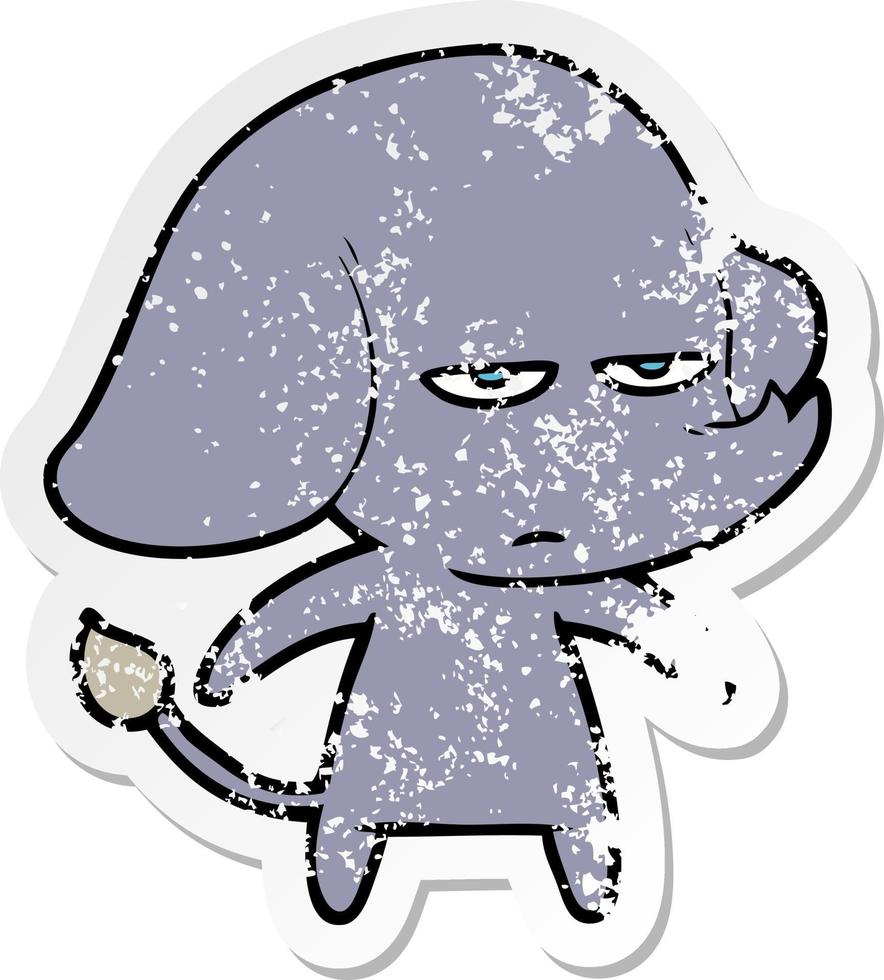 distressed sticker of a annoyed cartoon elephant vector