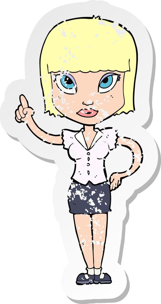 retro distressed sticker of a cartoon pretty girl with idea vector