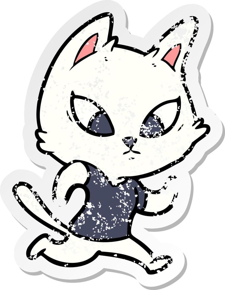 distressed sticker of a confused cartoon cat vector