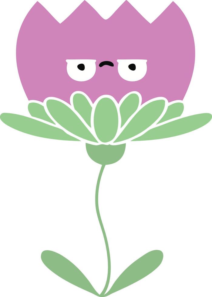 flat color retro cartoon flower vector