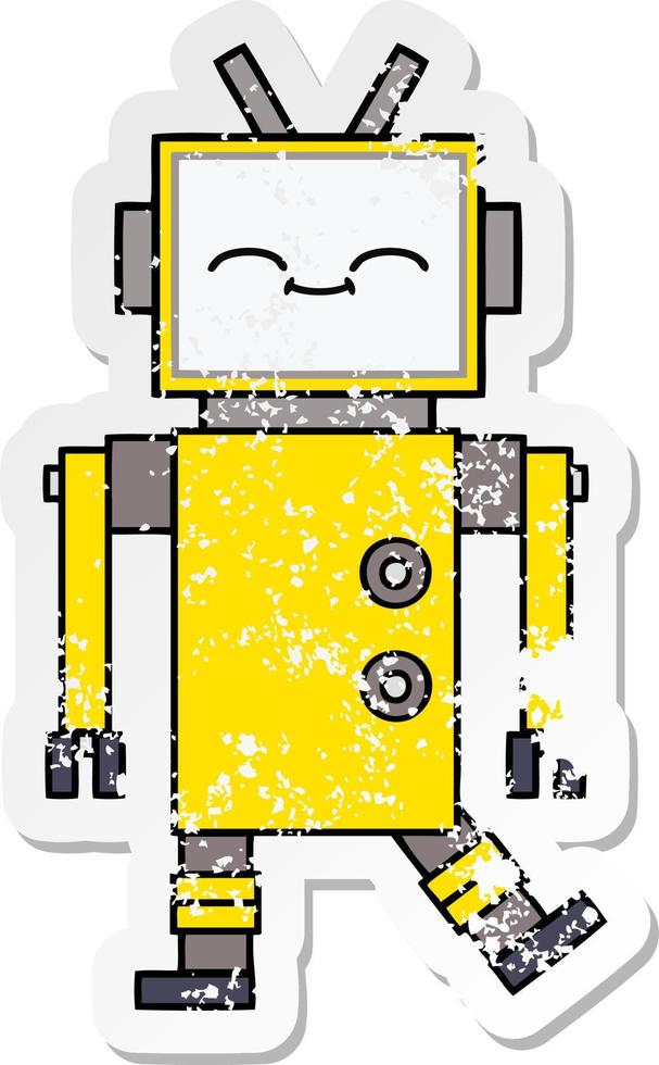 pegatina angustiada de un lindo robot de dibujos animados vector