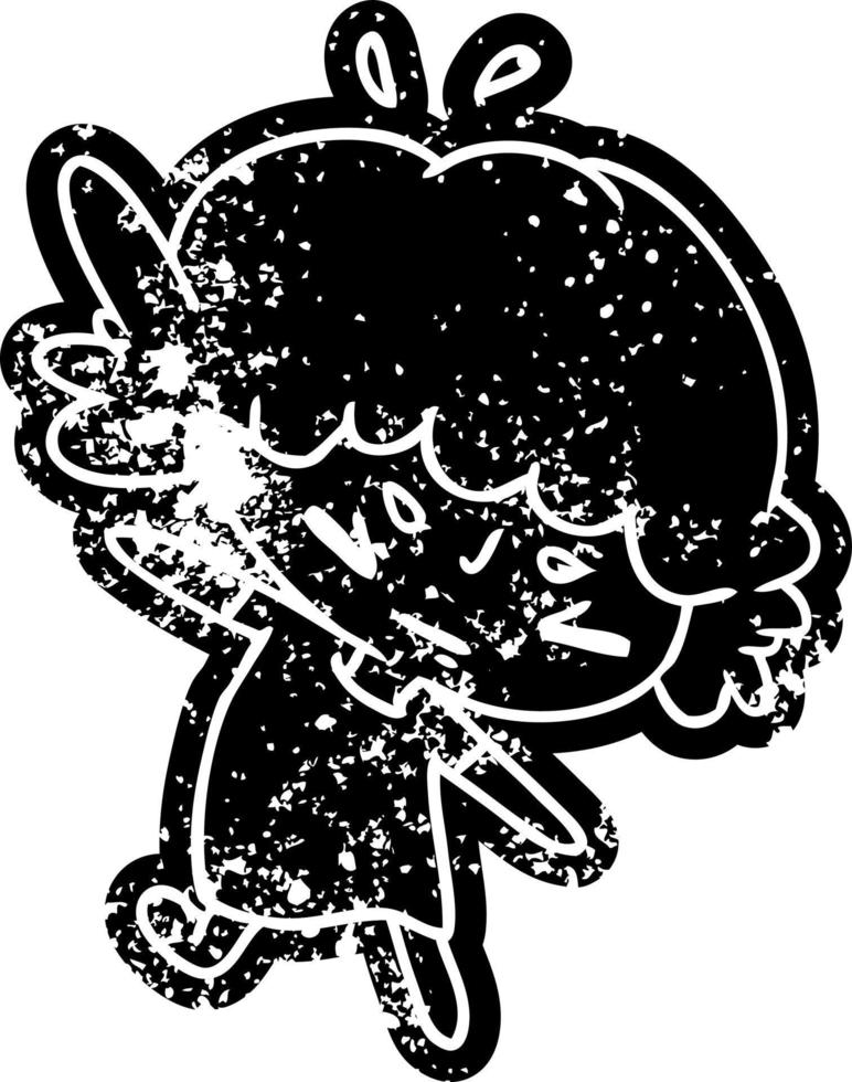 grunge icon of a cute kawaii girl vector
