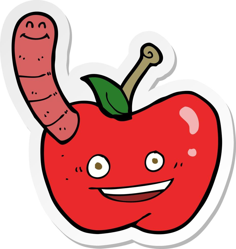 pegatina de una caricatura de manzana con gusano vector