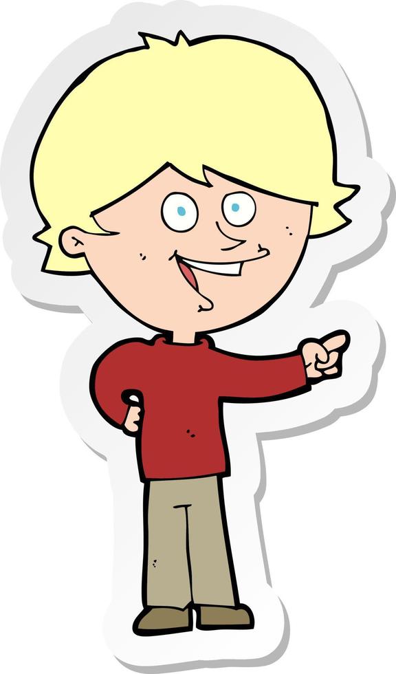 sticker of a cartoon boy laughing and pointing vector