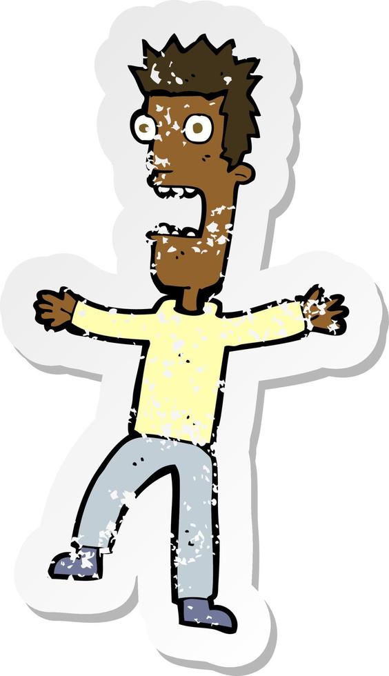 retro distressed sticker of a cartoon terrified man vector