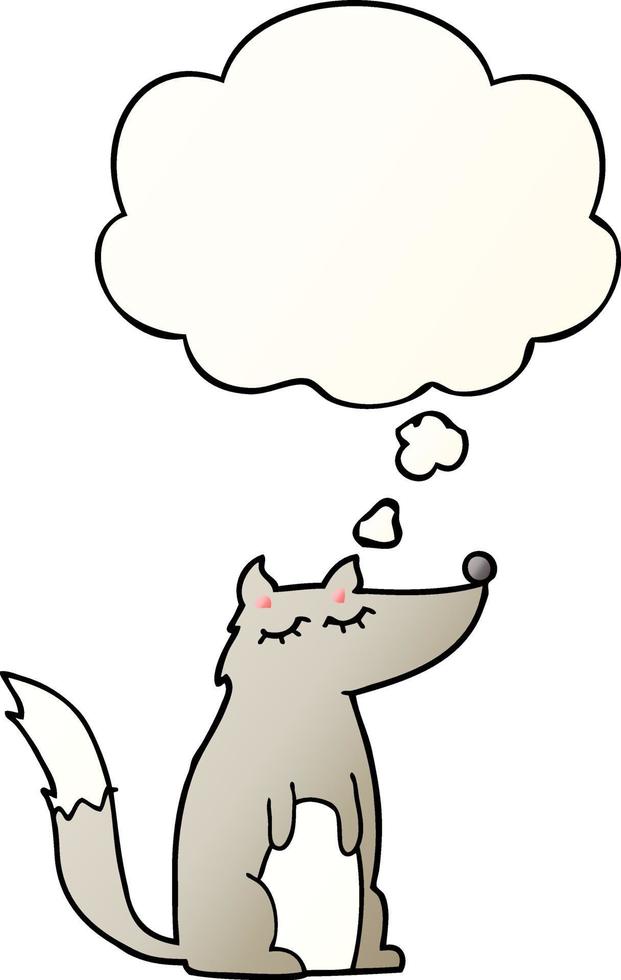 cartoon wolf and thought bubble in smooth gradient style vector