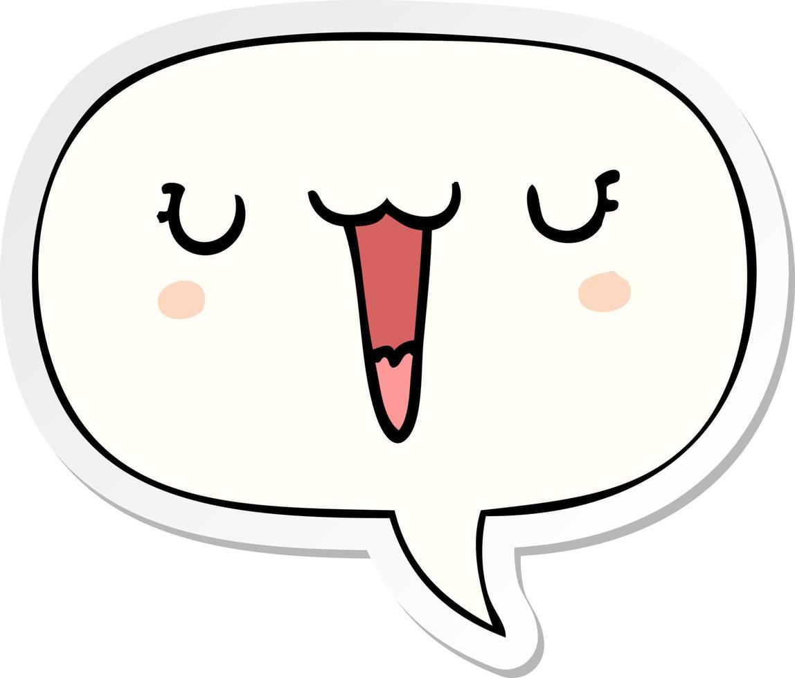 cute happy cartoon face and speech bubble sticker vector