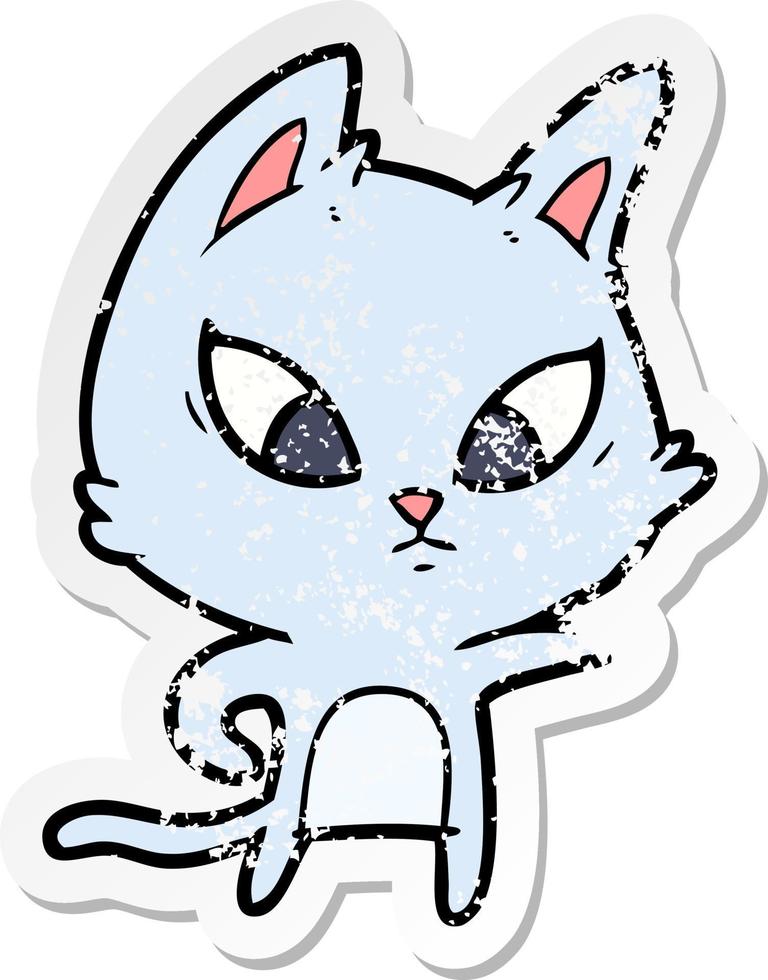 distressed sticker of a confused cartoon cat vector