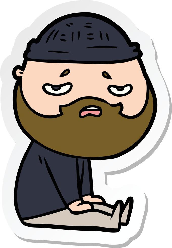 sticker of a cartoon worried man with beard vector