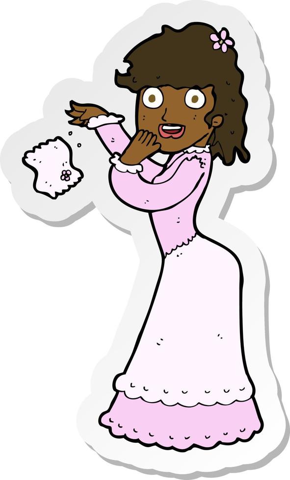 sticker of a cartoon victorian woman dropping handkerchief vector