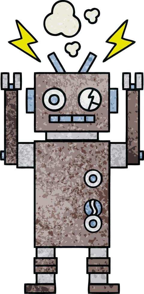 retro grunge texture cartoon malfunctioning robot vector