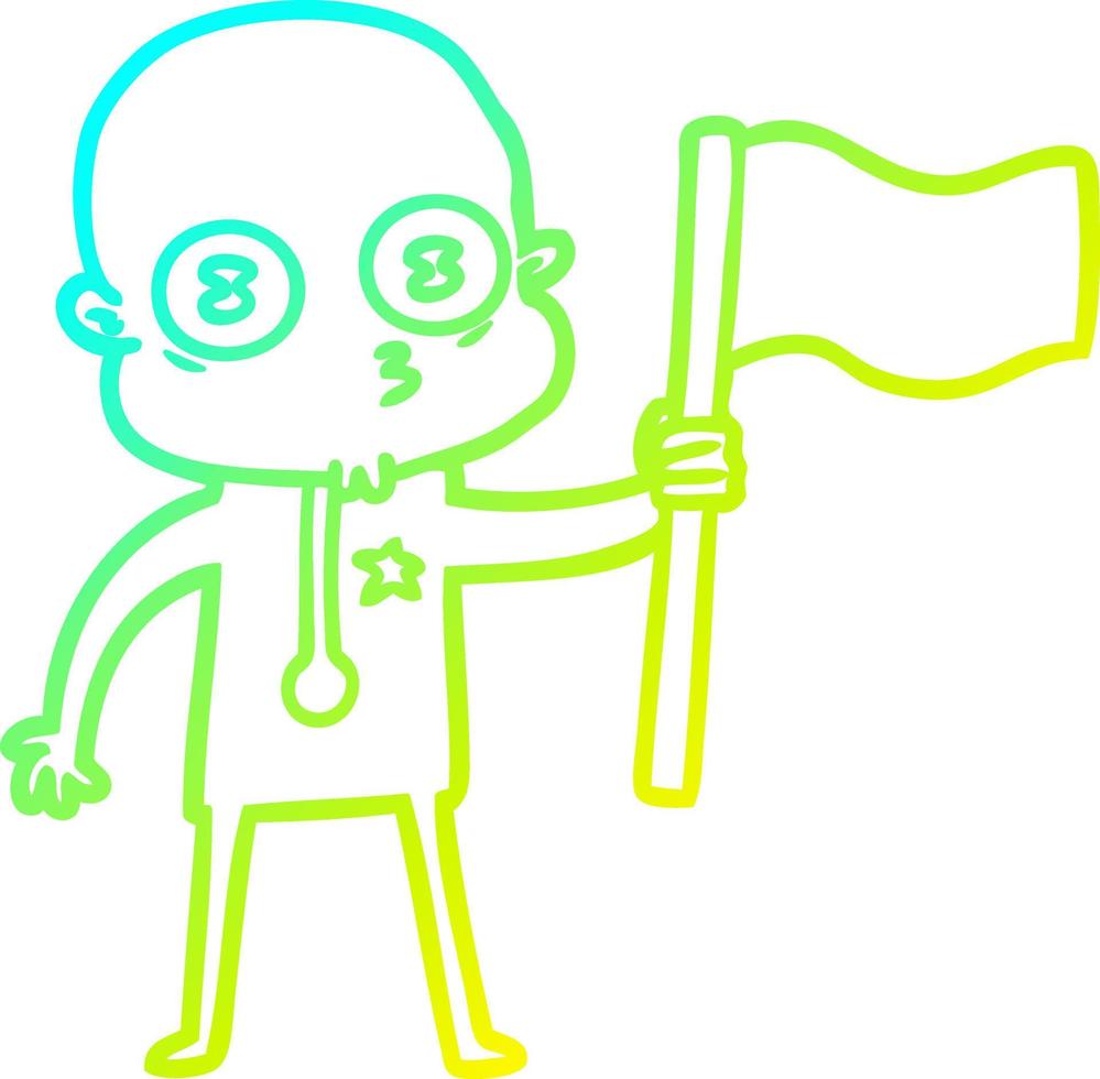 cold gradient line drawing cartoon weird bald spaceman with flag vector