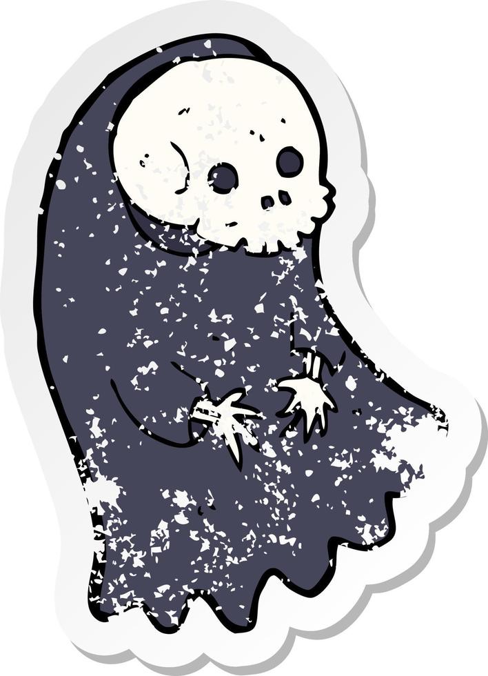 retro distressed sticker of a cartoon spooky ghoul vector