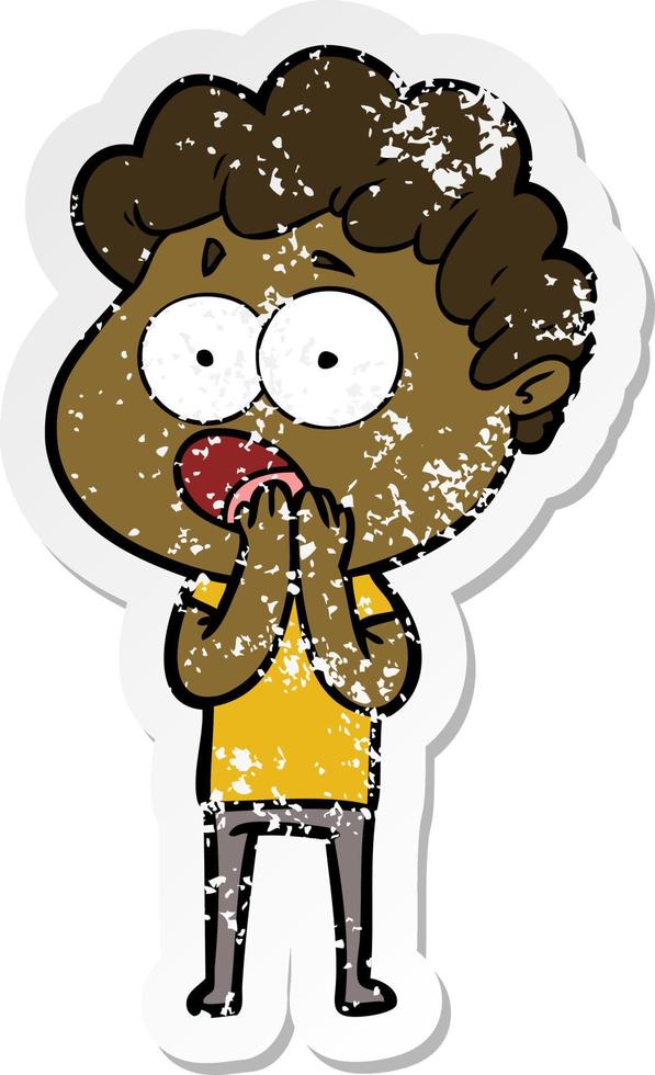 distressed sticker of a cartoon man gasping in surprise vector