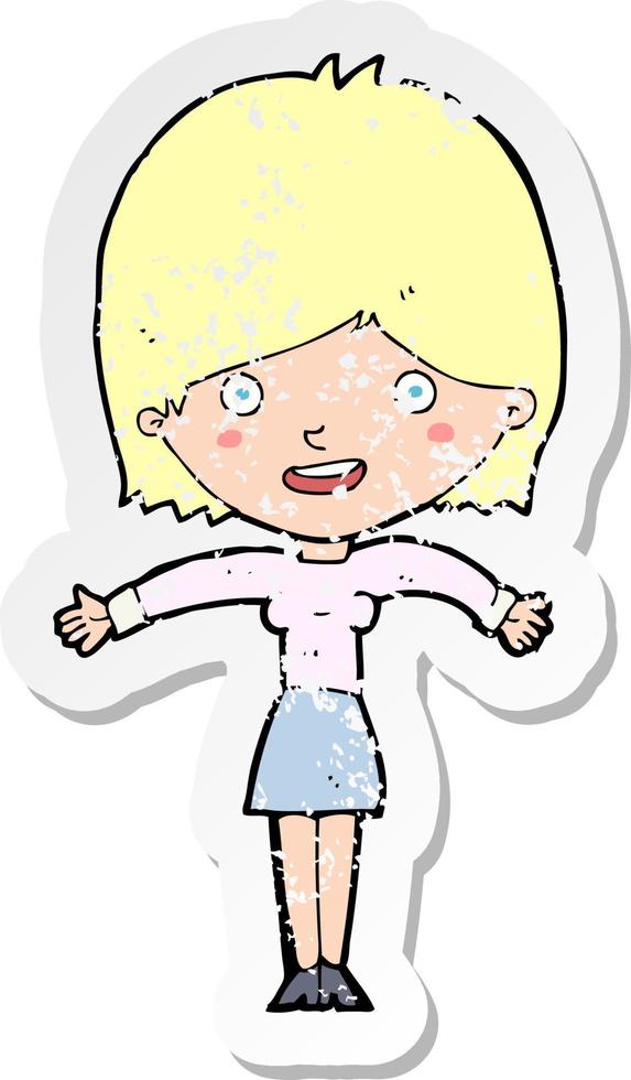 retro distressed sticker of a cartoon excited woman vector