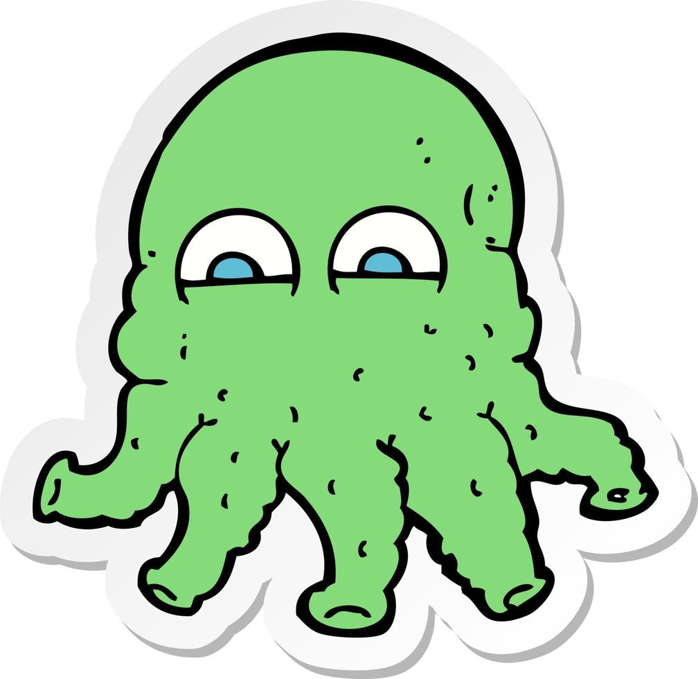 sticker of a cartoon alien squid face vector