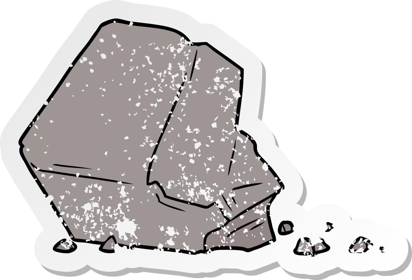 pegatina angustiada de una gran roca de dibujos animados vector