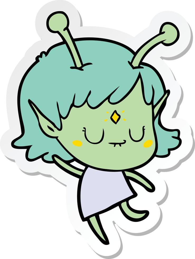 sticker of a cartoon alien girl vector