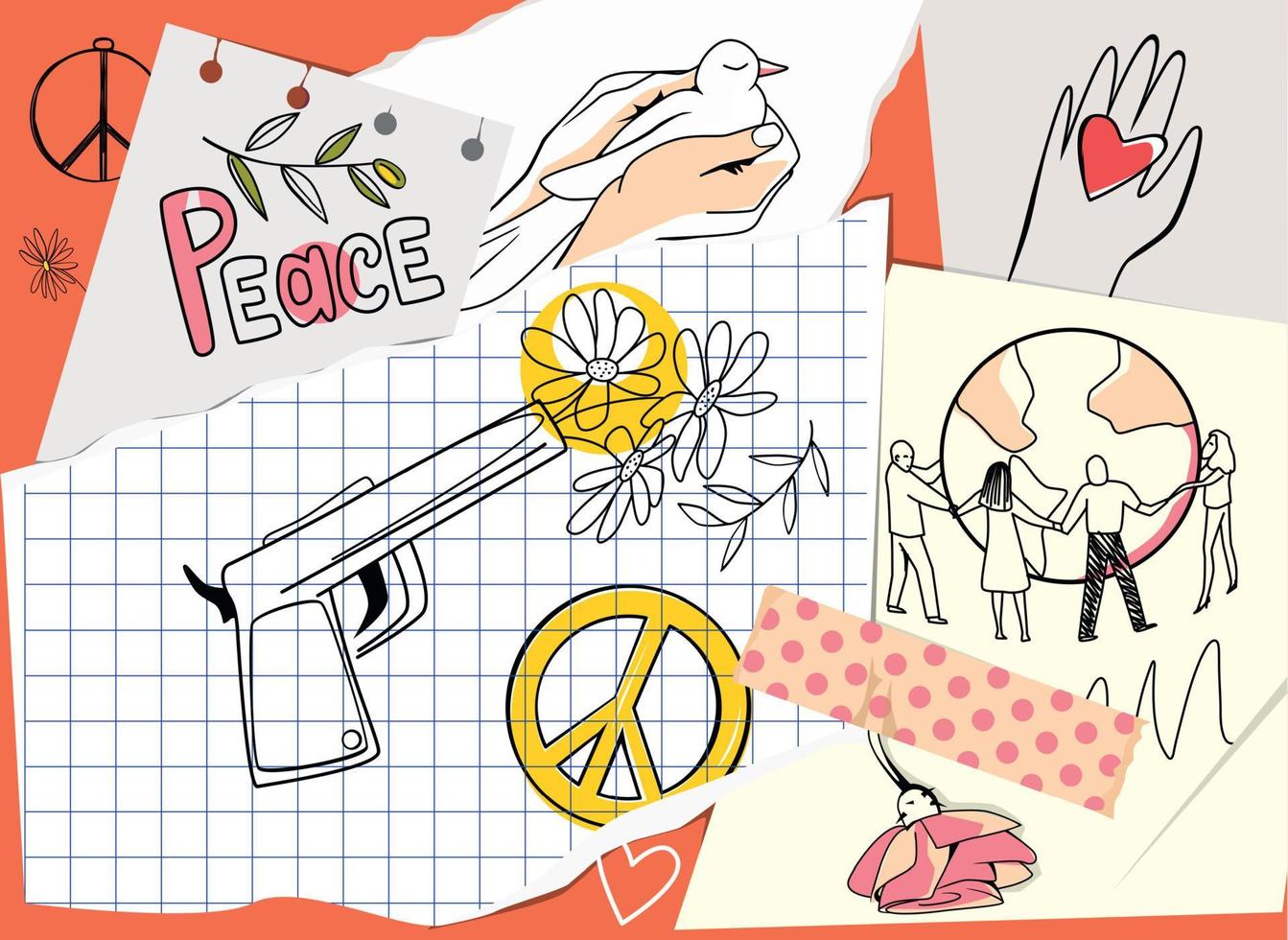 Peace Flat Hand Drawn Collage vector